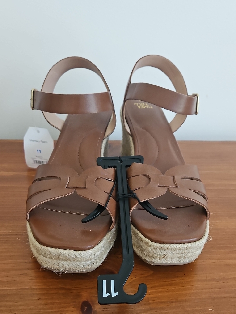 Time and Tru Brown Espadrille Wedge Sandals with Ankle Strap Size 11